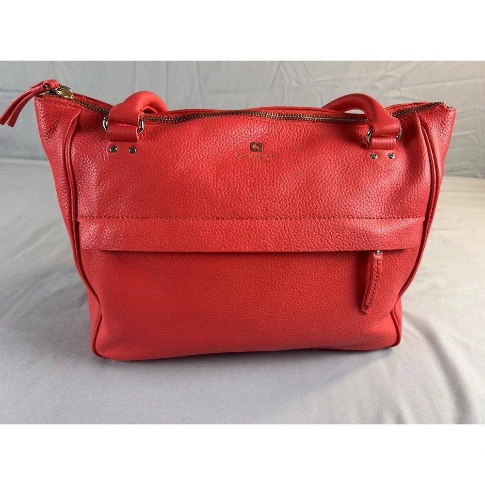 Kate Spade New York Red Pebbled Leather Satchel Tote Shoulder‎ Bag Gold Logo